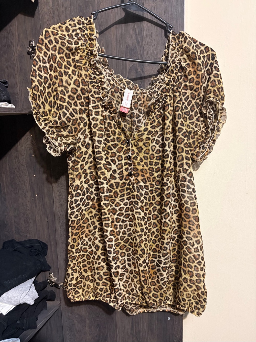 Y2K no boundaries Leopard Print Puff Sleeve Women's Top - Brown